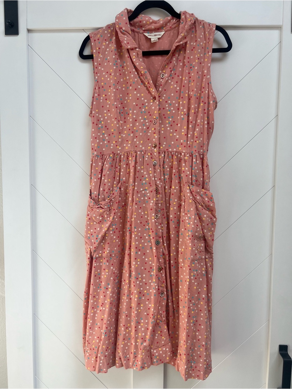 April Cornell Pink Polka Dot Sleeveless Midi Dress